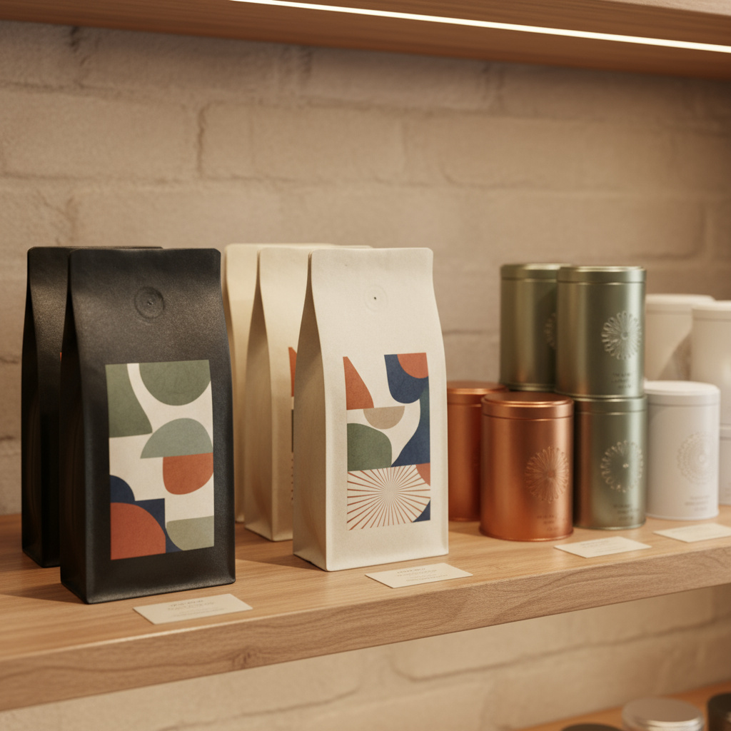 Auswahl an Kaffee- und Teeverpackungen