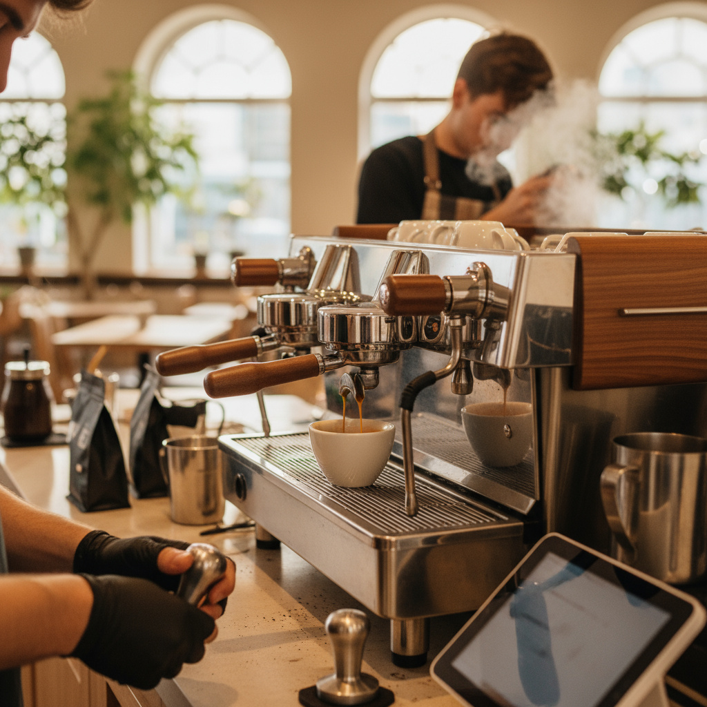 Barista bereitet Espresso zu